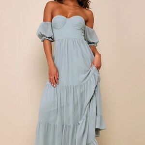 Exceptionally Gorgeous Sage Chiffon Off-the-Shoulder Maxi Dress